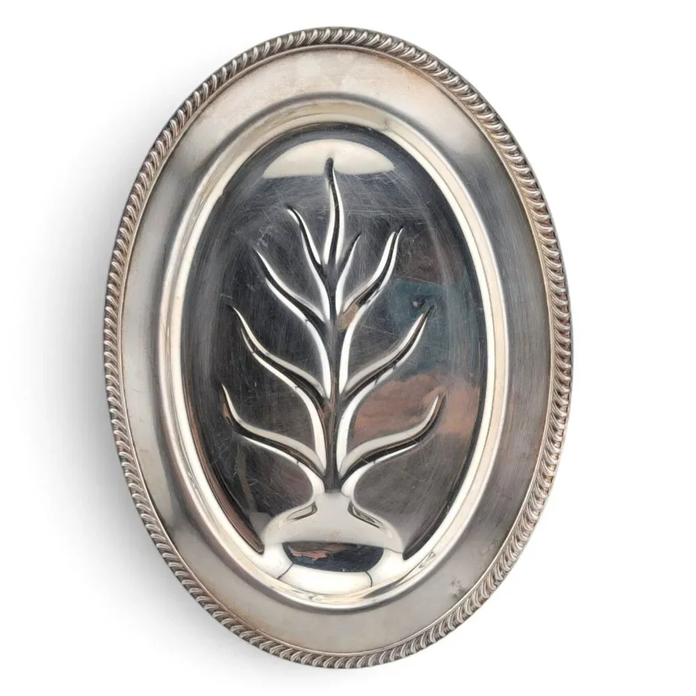 M.W. Rogers 810 Tree of Life Silver-plate Meat Platter Footed Serving Tray